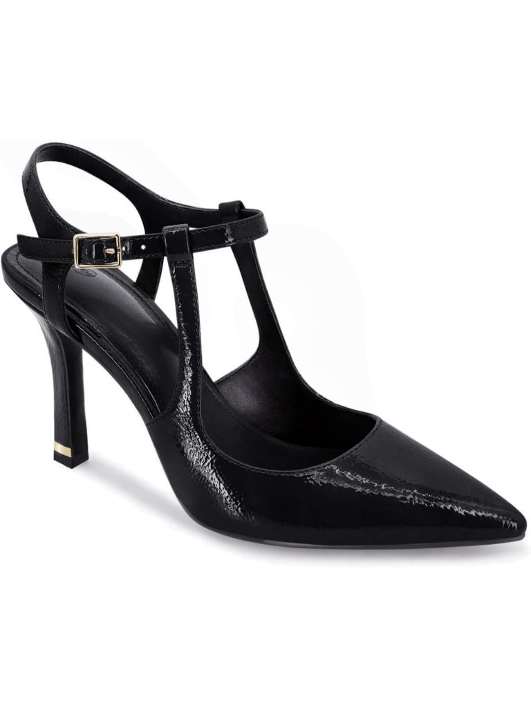 Women's Black Faux Leather Pointed Toe Ankle Strap Sexy Stiletto High Heels